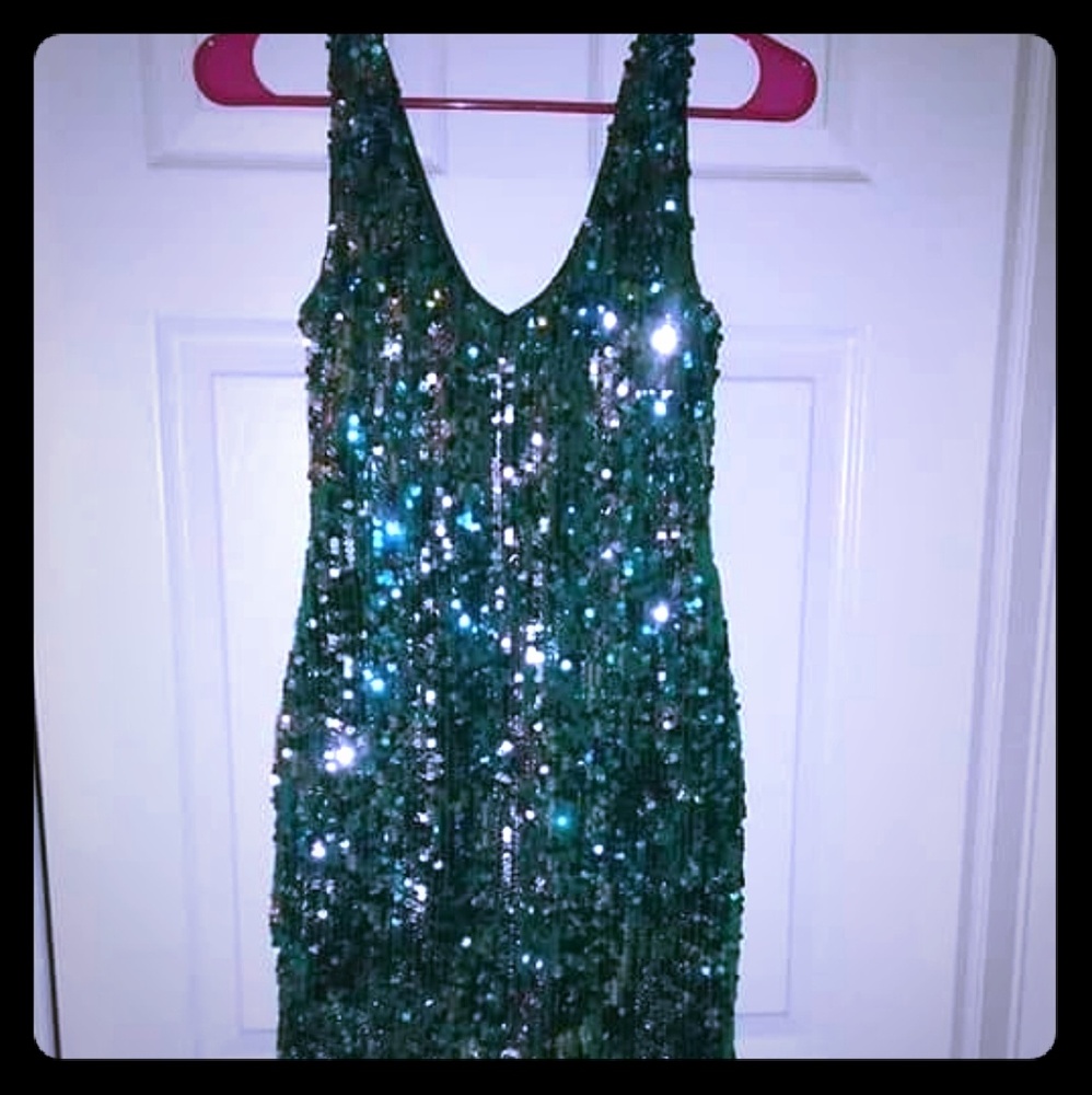 Green reverse sequin dress